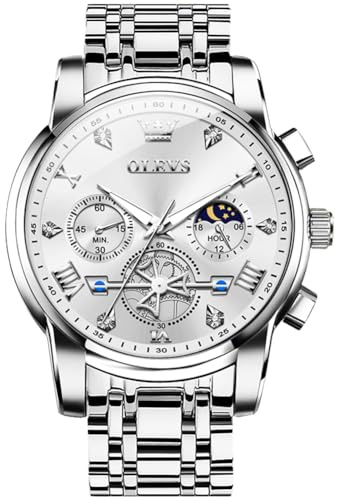 OLEVS Uhren Herren Chronograph Wasserdicht Analog Quarz Uhr Herren Mode Lässig Business Leuchtend Edelstahl Großgesicht Herrenuhr