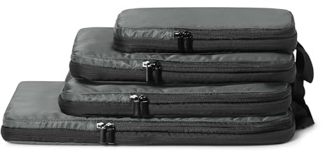 Amazon Essentials 4-Pack Ultralight Compression Packing Cubes Organizer, Grey
