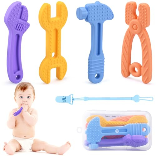 KIMIGO Anneau Dentition Bébé en Silicone – 4PCS Anneaux de Dentition Sans BPA | Soulage Gencives | Sensoriels de Qualité Alimentaire pour Nourrissons 3+ Mois, Garçon Fille