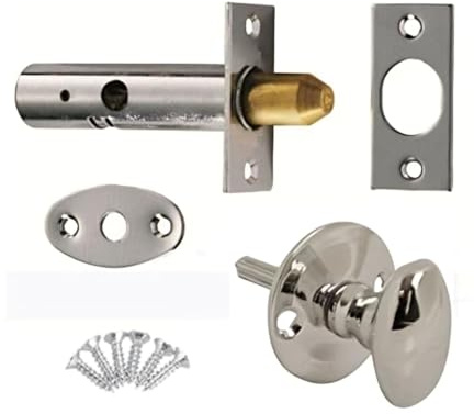 SISI UK Heavy Duty Rack Bolt Door Lock Security Kit in Polished Chrome Oval Turn Knob with Rack Bolt Provides Extra Security as a Secondary Lock Enhanced Protection for Doors.