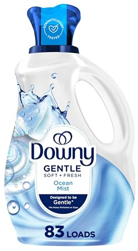 Downy Gentle Soft + Fresh Fabric Softener Liquid, Ocean Mist Scent, 56 FL OZ, 83 loads, Liquid Fabric Softener Designed to be Gentle on Skin