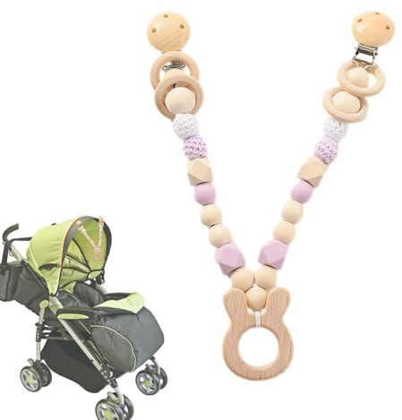 Pram Toy - Sensory Wooden Pushchair Chain Toy - Stroller Charm Decoration for Outdoor Shopping, Traveling, and Walking