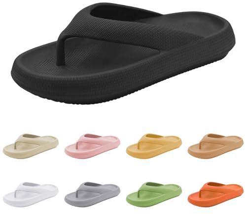 Generisch Sandales de bain pour homme et femme - Antidérapantes - Sandales d'été - Semelle épaisse - Tongs super douces - Nuages - Sandales de bain, Noir , 38 EU