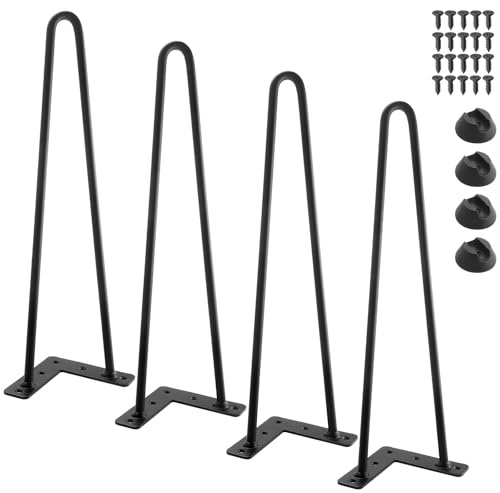 Homtone 4 forcine per capelli, gambe da tavolo, in metallo, colore nero, con protezioni per pavimento e viti, gambe da tavolo fai da te per tavolini, stand notturni, sgabelli (40 cm/16 pollici)
