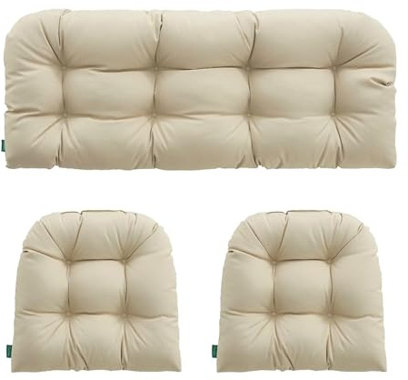 Generico Set di Cuscini per Sedie in Vimini, Cuscini Imbottiti per Interni Ed esterni 1 Divano e 2 Cuscini a forma di U (Beige)