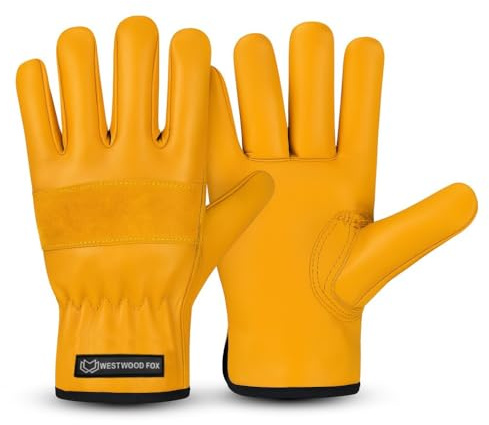 WESTWOOD FOX Guantes de jardinería de cuero para hombres y mujeres, guantes de trabajo de seguridad de cuero resistente, guantes protectores resistentes para aparejadores, guantes de jardinería (XL)