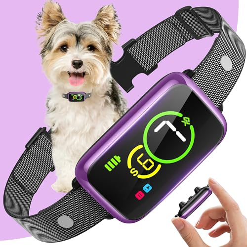 1S Stop Barking Smart Dog Bark Collar, Humane Anti Barking Device with Beep & Vibration, 7 Adjustable Sensitivity, Ultra-Light Bark Collar for Small Medium Large Dogs (Bright Purple, 1 Pack)