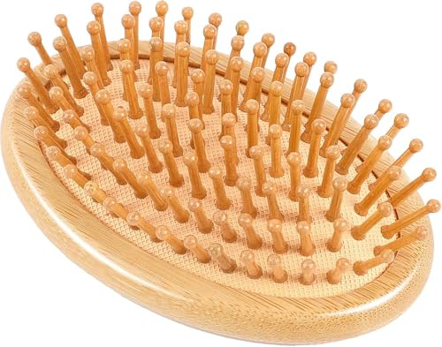 Yunxiao88 Cepillo de bambú para el crecimiento del cabello, cepillo de cuero cabelludo de madera natural, mini masajeador de cuero cabelludo, cerdas de bambú, cepillo para desenredar el cabello para