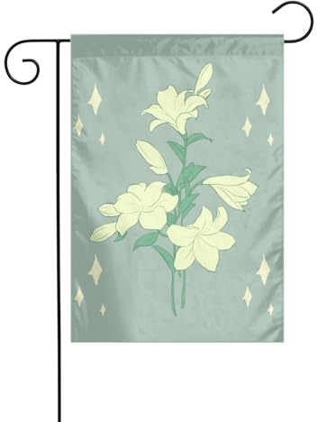BROLEO Lys blancs de dessin animé impression mât de drapeau extérieur cour décoration mode 30,5 x 45,7 cm