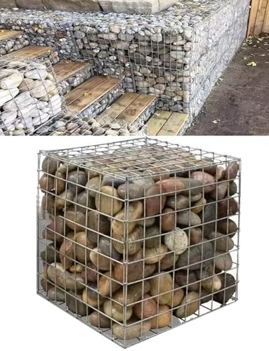 Gabion Basket with Lids | Gabion Stone Basket Cage | Galvanized Rock Stone Walls Mesh Cage | Gabion Retaining Wall for Outdoor Garden Patio Backyard | Galvanized Wire Steel(39.4x39.4x39.4in)
