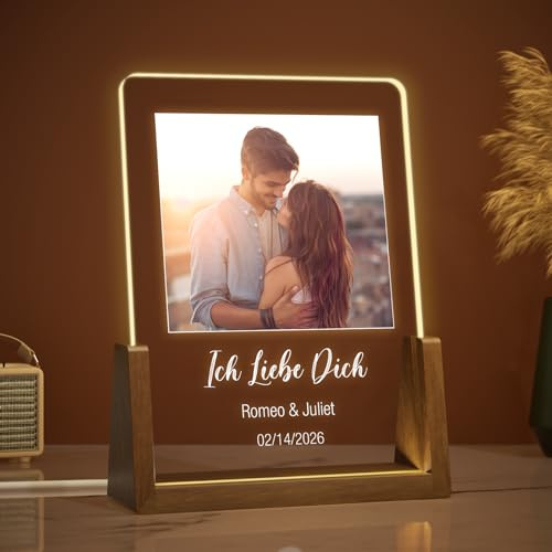 Giftove Personalisierter LED-Fotorahmen, Valentinstagsgeschenk für Sie | Personalisierter LED-Bilderrahmen, Fotogeschenk für beste Freundin, Schwester, Frauen, Valentinstag, Jahrestag und Geburtstag