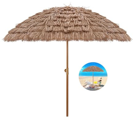 Sombrilla de paja Tiki impermeable UPF 50+, sombrilla de playa portátil con inclinación, perfecta para piscina, jardín, patio, toldo de paja duradero para protección solar