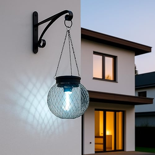 Farolillo Solar de Metal Colgante para Exterior. Luz Decorativa de Metal. Farol Exterior LED. Farolillo solar ideal para jardín, Terraza, Balcon. IP65. Cadenas y Gancho, Máxima Calidad.