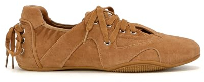 XBKXMK Women's Lace-Up Ballet Sneakers Sneakerina Fashion Ballerina Sneakers Decorative Comfortable Outgoing Ballet Flat Shoes Walking Tennis Casual Shoes Brown