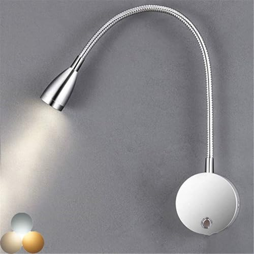 LOGT LED Flexible Schwanenhalslampe Wand Leselampe Touch Schalter Dimmbar Wandleuchte mit USB Ladeanschluss Innen Wandlampe Wandmontage Schwanenhalsleuchte 3W Bettleuchte Augenpflege Wandbeleuchtung