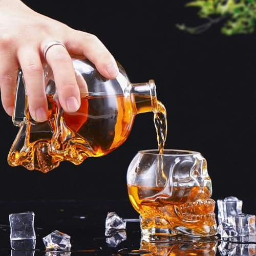 Skull Whisky Decanter & Glasses, Personalised – Creative Whiskey Bottle Gift for Men Dad Husband – Novelty Spirits Carafe for Scotch, Rum, Wine – Unique Barware Set(Weinflasche 750ml)