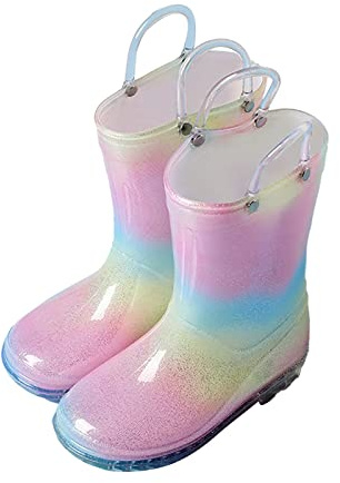 2026 - Botas de nieve para mujer y niños pequeños con purpurina iluminada para niñas, zapatos arcoíris y color sólido con asas fáciles de poner, a, 27 EU