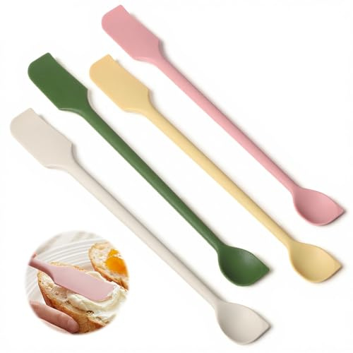 Thinp 4 Pcs Silicone Jar Scraper, Mini Silicone Spatula Double-Headed Small Jar Spatula Flexible Makeup Spatulas Multifunctional Silicones Scraper for Kitchen, Cosmetics & Jars
