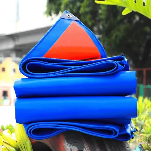Flycn Telo Impermeabile Esterno, 2x12m 220g/m² Telone Occhiellato Impermeabile Rinforzato, Telo Protettivo Multiuso per Barche, Legno, Piscina, Mobili da giardino, Auto PE blu arancione