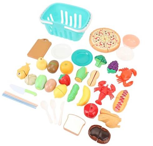 ZASCHMOY Ensemble de Jeu éducatif pour la Cuisine et Les Aliments – Jouet Portable pour Couper des Fruits et Légumes pour Enfants pour Jeu de Rôle – Panier en Plastique Sûr pour l'apprentissage