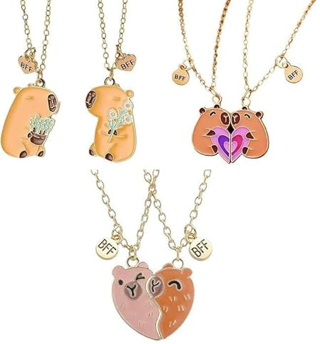 CQXSYTBN Collana dell’Amicizia Capybara 6 Pezzi collane BFF Cuore Mani Pendente Capybara Set collane abbinate per 2 Ragazze Lunghezza Regolabile 41-50 cm Regalo significativo
