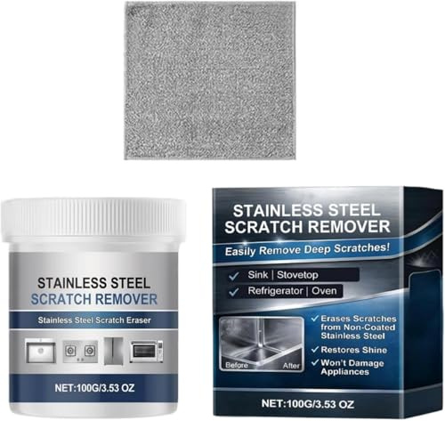 Kit per la rimozione dei graffi dall'acciaio inossidabile, pasta per la riparazione e la lucidatura dei metalli in 3 fasi, per lavelli da cucina, frigoriferi, forni, multiuso per il ripristino