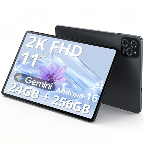 KINGRID 2K 11 Inch Android 16 Tablet, 24GB RAM, 256GB ROM, 1TB Expand, TUV Certified 1920x1200 FHD Screen, 8000mAh Battery with Octa-Core, Gaming Tablet with Sim Card Slot for Adults & Kids | 24 RAM, TÜV Certified, 1920×1200 IPS, 8000mAh, 5GHz Wi-Fi, Micro SD up to 4TB
