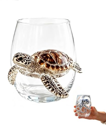 Genérico Cristalería artesanal de pulpo de anillos azules, vasos de vidrio con temática de animales marinos, copa de vino con diseño de pulpos, para café, cócteles, jugos, leche. (tortuga marina)