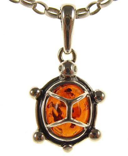 SA Necklaces Baltic amber and sterling silver 925 cognac tortoise pendant (no chain)