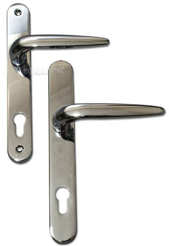 Pair of Trojan Sparta 92PZ Long backplate Polished Chrome Sprung Lever/Lever uPVC Door Handle Set