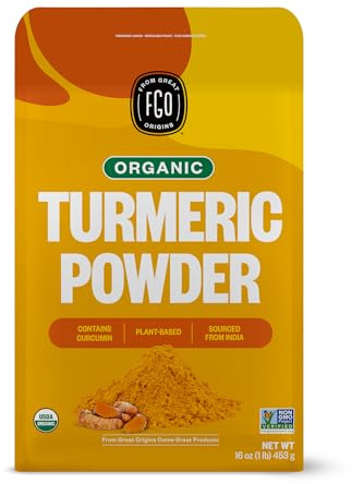 FGO Organic Turmeric Powder w/Curcumin, 1 Pound / 16oz Bulk Resealable Pouch, USDA Organic and Non-GMO, Sourced from India, Packaging May Vary (Pack of 1)
