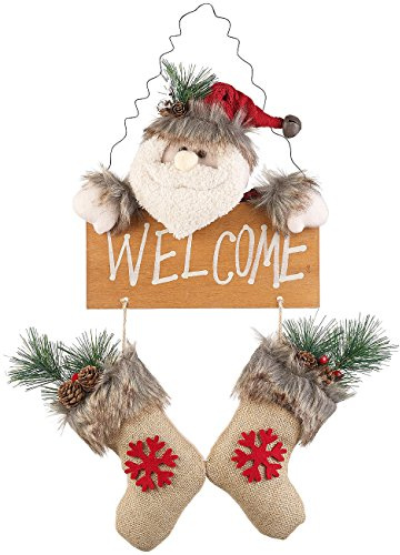 infactory Türdeko Weihnachten: Weihnachtsmann-Tür-Dekoration mit Welcome-Schriftzug, zum Aufhängen (Dekofiguren Weihnachten, Weihnachtsmann Türdeko, Türkranz)
