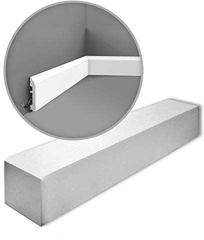 Orac Plinthes SX172-box 200 cm x 1,4 cm x 8,5 cm Polystyrène extrudé (HDPS) classique arrondi avec passage de câble prétraité 27 moulures / 54 m