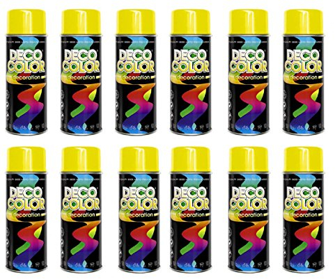 Deco Color 12er Sparpack (1 Karton) Lackspray glänzend 400ml RAL gelb glanz RAL 1023