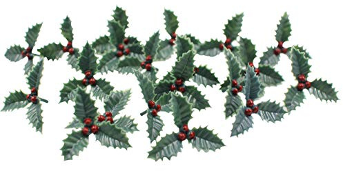 Evelay Holly Cake Toppers Merry Christmas Cake Decoration Cupcake Topper Multi Purpose Decoration(20 Mini Holly)