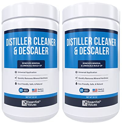 Essential Values Universal Descaler - Water Distiller Cleaner -Espresso Descaling Solution - Coffee Machine Cleaner - Critic Acid Tea Kettle Urn - Manufactured in USA - 2 Pack