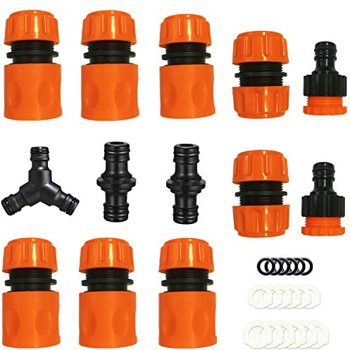 HONGCI ABS-Schlauchanschluss 13 Kit-6 * 1/2End-Schnellanschluss, 2 * Doppelstecker, 2 * 2 in 1 Hahn, 2 * Extender, 1 * Y-Anschluss und 18 * Ersatzring Zum Anschließen des Gartenschlauchs