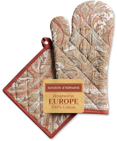 Maison d 'Hermine Kashmir Paisley Set di guanti da forno 100% cotone (19cm x 33cm) e presina (20cm x 20cm) per barbecue, cucina, forno a microonde, Festa della mamma