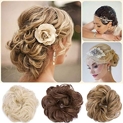 Hair Extension Clip Capelli Veri Chignon Updo Bun Ponytail Scrunchie Parrucchino Capelli Ricci Mossi Posticci Marrone scuro e castano chiaro