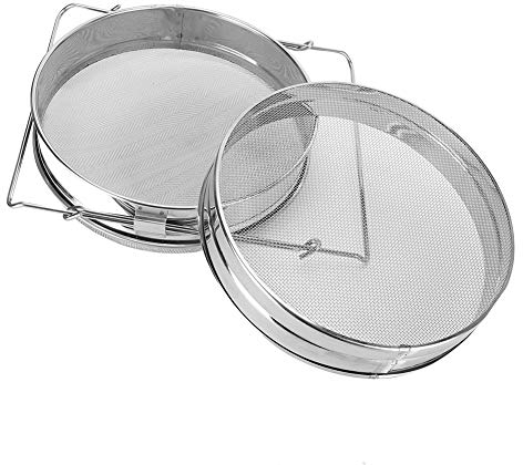 Cikonielf Honig Filter Netz Edelstahl Doppel Schichtsieb Honigsieb Feinmaschiges Honigsieb Bienenzuchtgerät mit einziehbaren Griffen