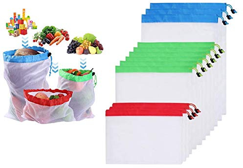 KOKSI 12-Piece Reusable Mesh Produce Bags, Washable and Lightweight