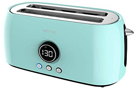Cecotec Tostadora Digital ClassicToast 15000 Blue Extra Double. 1500 W, 2 Ranuras largas extraanchas para 4 tostadas, Pantalla Digital, 3 Funciones, Varillas Superiores, Turquesa