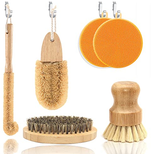 Kit de cepillos de limpieza de cocina, juego de cepillos ecológicos, cepillo de madera para botellas, ollas, sartén, cepillo de madera, cepillo para lavar platos y verduras