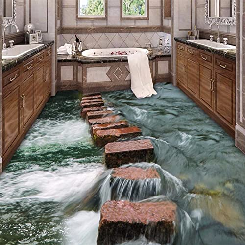 3D Bodenbelag Badezimmer Dekoration - Benutzerdefiniertes Foto, Moderne Kunst Flussstein, Selbstklebende 3D-Tapete, PVC-Aufkleber, 250 X 175 Cm