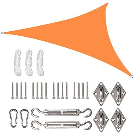 NAKIHOUSE 5x5x5m Triangle Sun Shade Sail with Fixing Kit, 280gsm Waterproof,98% UV Block Polyester Shade Sails Sunshade Canopy Awnings for Outdoor Patio Garden with Free Rope (Orange)
