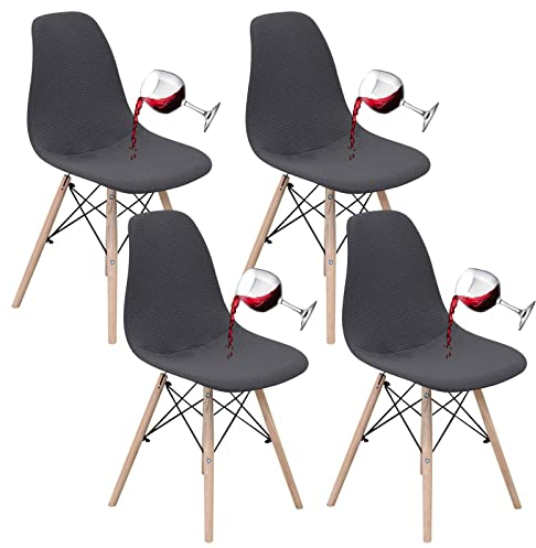 EATAN Wasserdicht Stuhlhussen,Stretch Esszimmerstühle Bezug Modern Beschützer Schalenstuhlbezug Jacquard Abnehmbare Waschbar Universal onhe Armlehnen Stuhlabdeckung für Haus Küche,Dark Gray,Set of 4