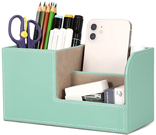 GORESE Büro Schreibtisch Organizer -Stiftehalter Schreibtisch PU Leder Büro-Bleistifthalter Organizer Stiftebox Stifteköcher Desktop-Schreibtisch-Zubehör Bürobedarf Organisationsdekor (Mint Green)