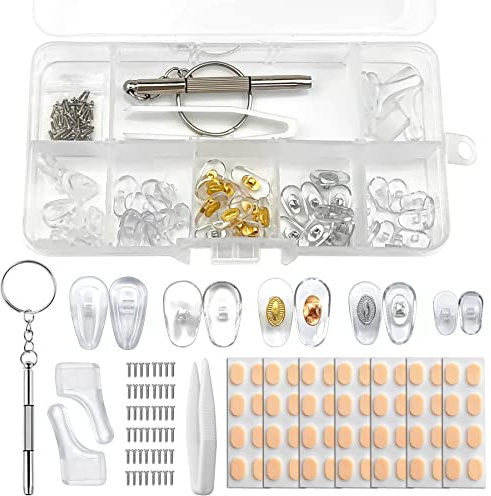 Nasenpads für Brillen, 25 Paar Universal-Nasenpads aus Silikon, Reparatur-Set mit Schrauben, Schraubendreher, Pinzette, Brillenhalter, weicher Schaumstoff