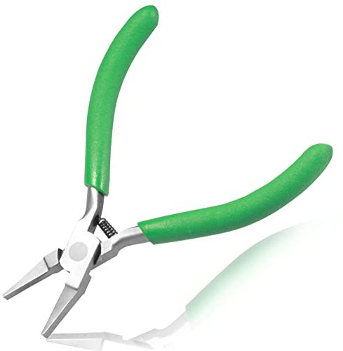 LEONTOOL Flat Nose Pliers Smooth Jaw Precision Small Jewelry Beading Making Tool Mini Pliers with Green PVC Handle for Wire Bending Warpping Straightening Shaping Professional DIY Hand Tools