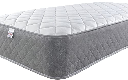 Aspire Beds Comfort Plus Aspire-Cool Touch Schaumstofffreie Bonnell-Federkernmatratze Rand Value Matratze, Polyester Baumwolle Baumwollmischung, Graue Bordüre, Shorty Short Small Single (2ft6 x 5ft9)